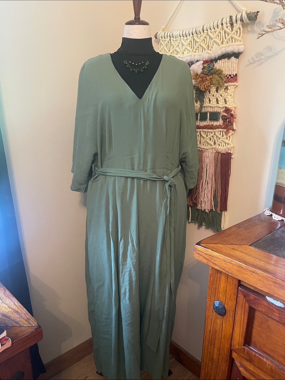 GAP Sage Green V-Neck Jumpsuit with Tie Waist